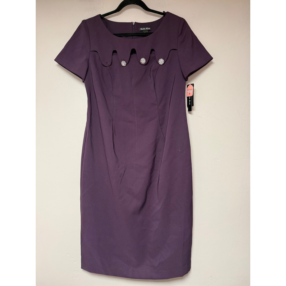 Dana Kay Sheath Dress Womens 8 Purple New Scalloped Rhinestone Knee Length 24015